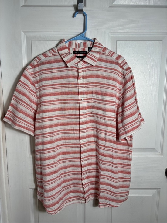 Saks Fifth Avenue Other - Saks Fifth Avenue Linen Shirt XL Rust Red White Striped